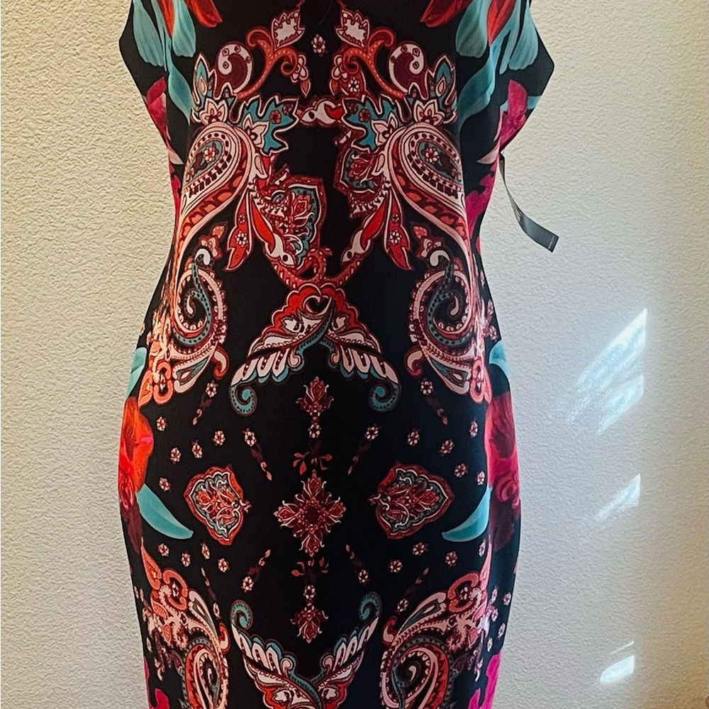New York & Company Black Paisley Midi Dress